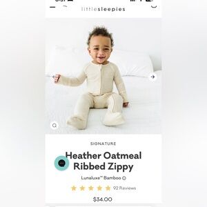 Little Sleepies Zippy Heather Oatmeal Ribbed Zippy